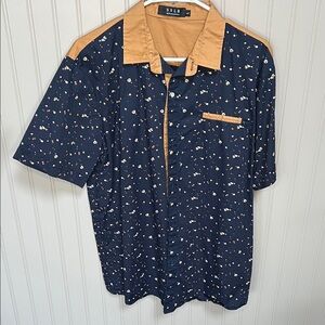 Men's Navy and Tan Short Sleeve Shirt